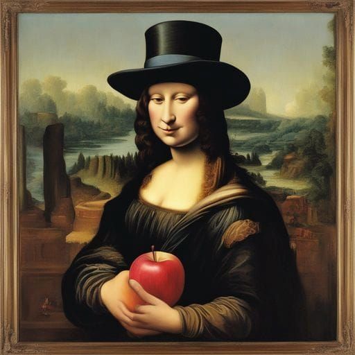 Mona Lisa with Apple in Surrealist Style