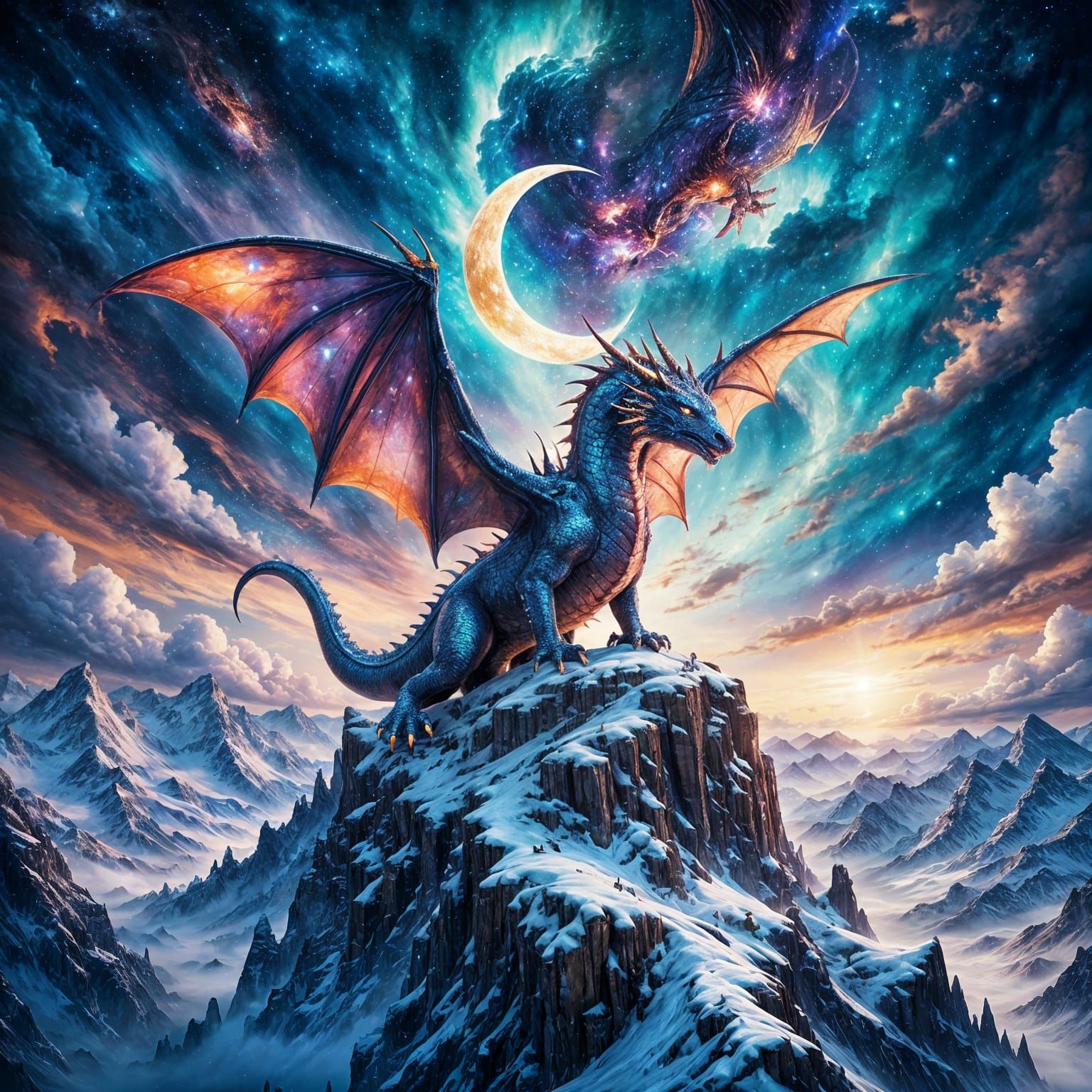 Majestic Cosmic Dragon Soars Amidst Starry Night Sky