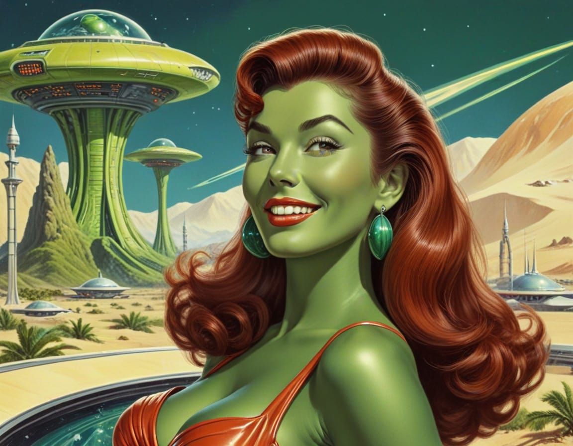 Retro Sci-Fi Alien Pin-Up in 1950s Style