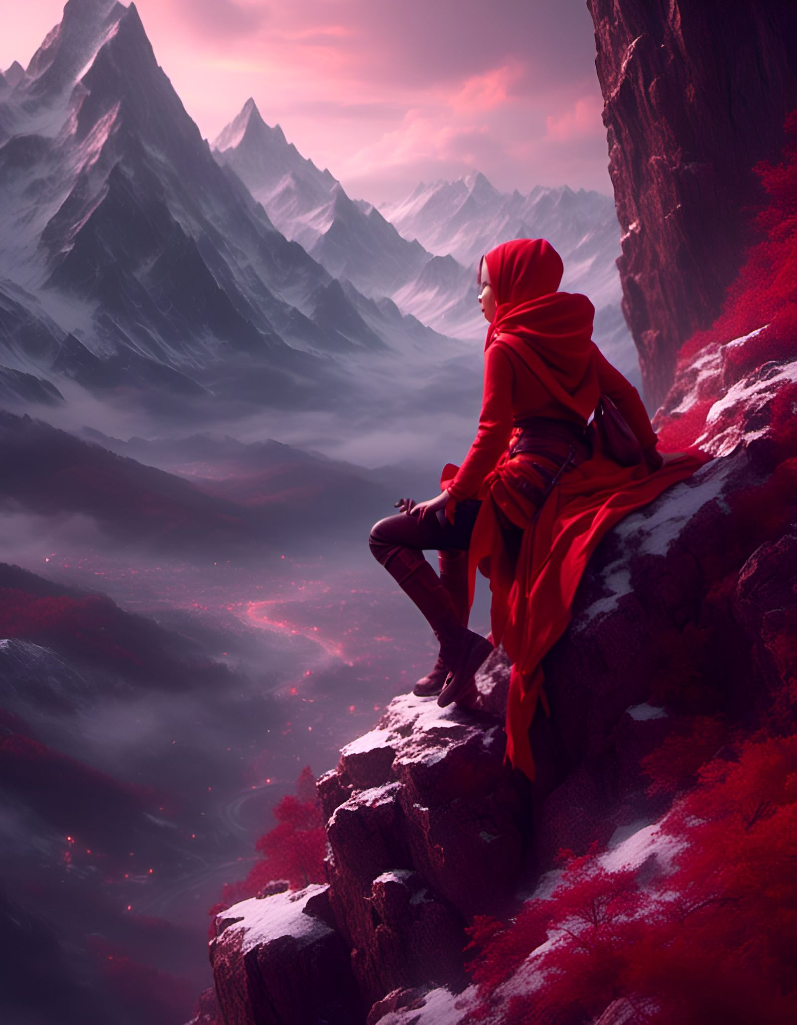 Character Climbing Mountain in Animated Style