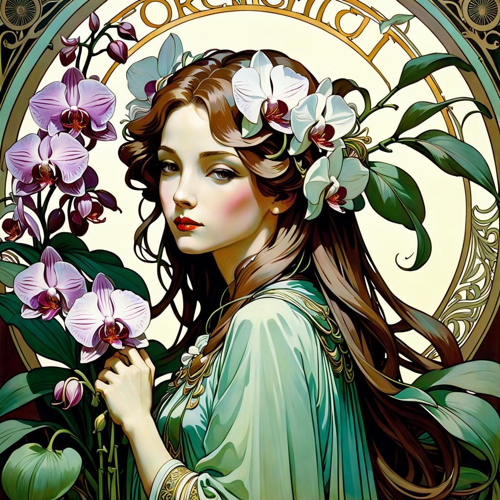 Orchids in Art Nouveau Style