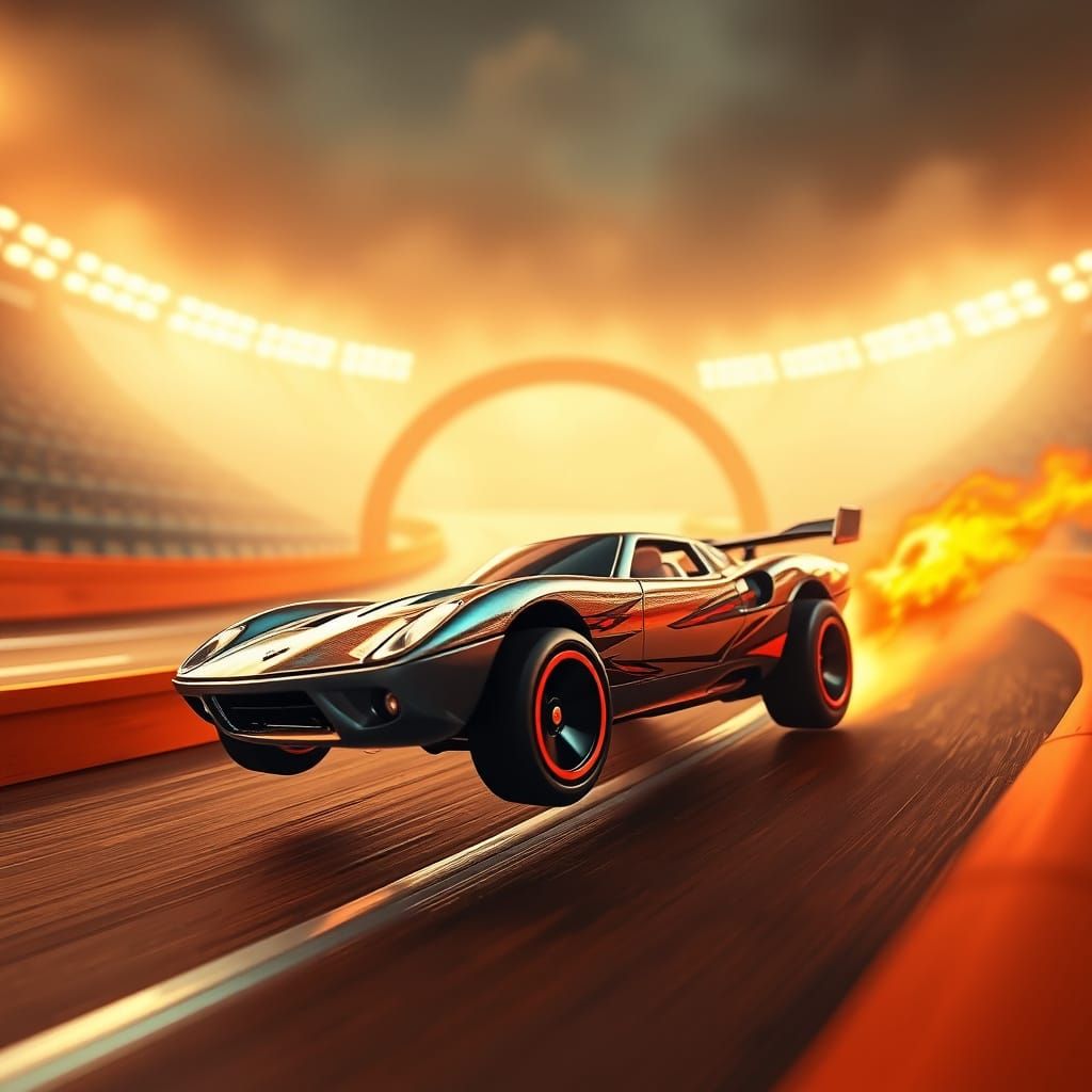 Hot Wheels Car Jumps Fiery Loop in Photorealistic Style
