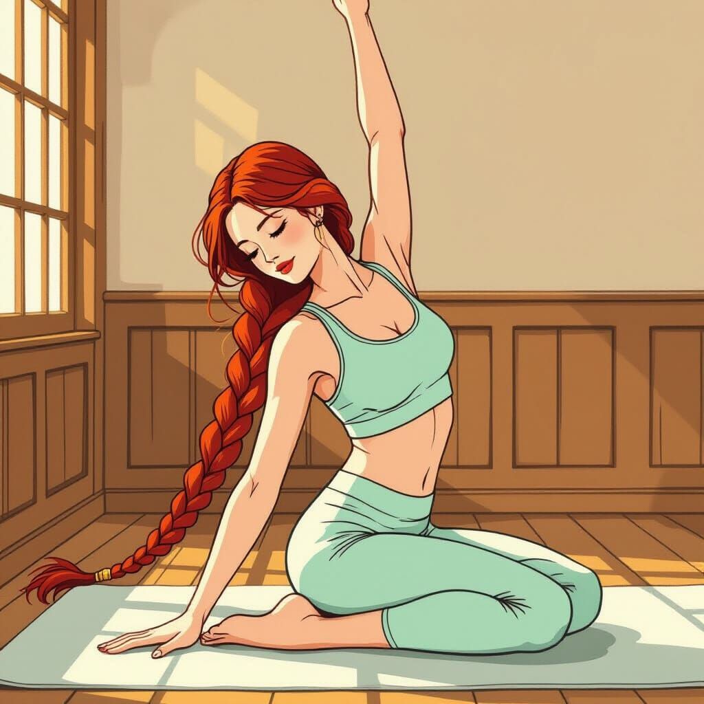 Yoga Woman in Serene Studio: Charcoal Sketch Style