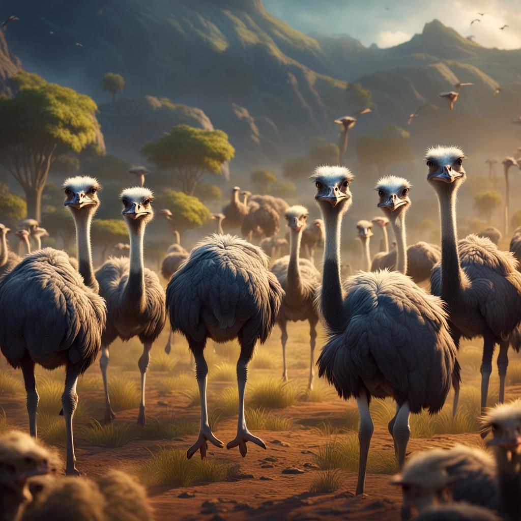 Ostriches on the Farm: Detailed Matte Painting