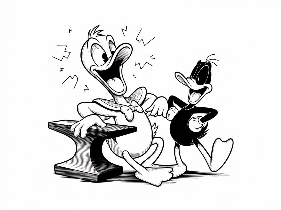 Donald Duck in Agony, Laughter Abounds in Ink Drawing