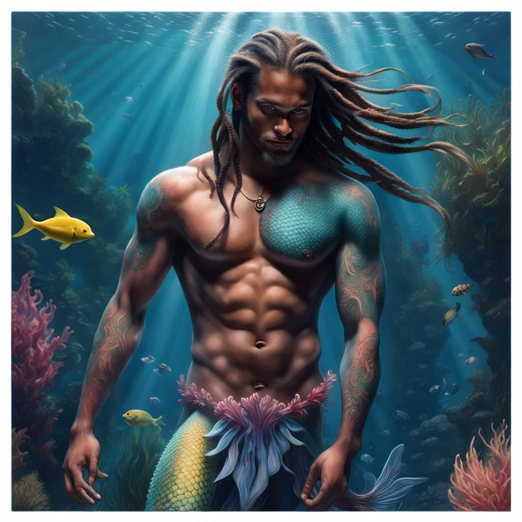 Stunningly Handsome Merman in Underwater Paradise