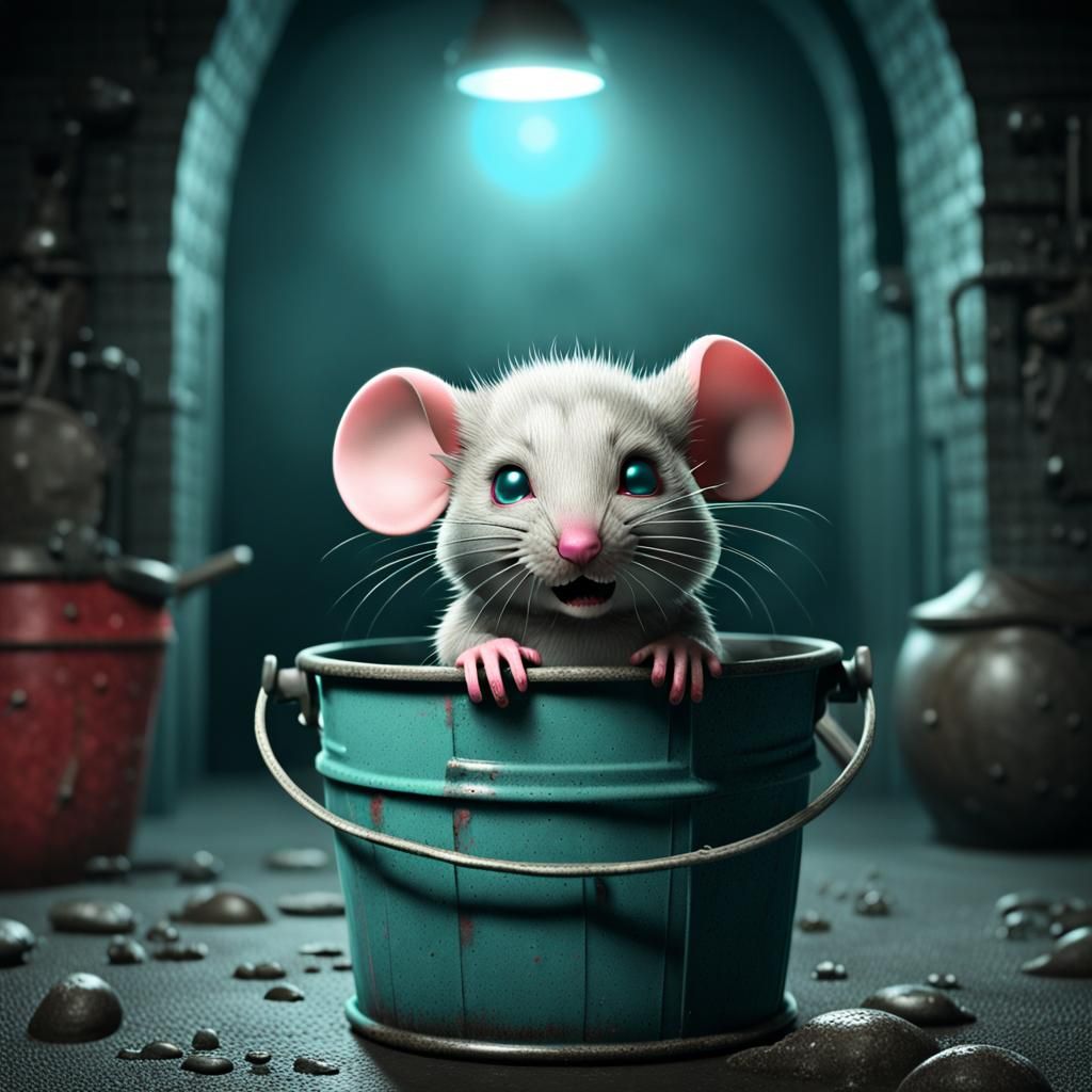 Aqua Chibi Mouse in Apocalyptic Scene