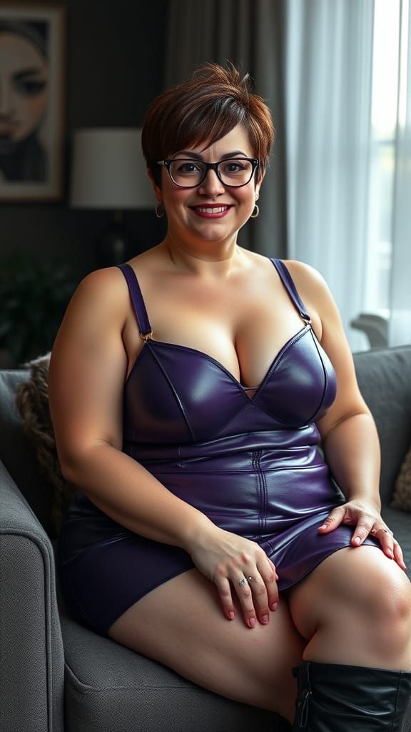 Photorealistic Portrait of Woman in Purple Leather Outfit