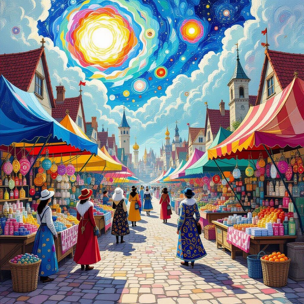 Dreamlike Medieval Market with Impossible Goods