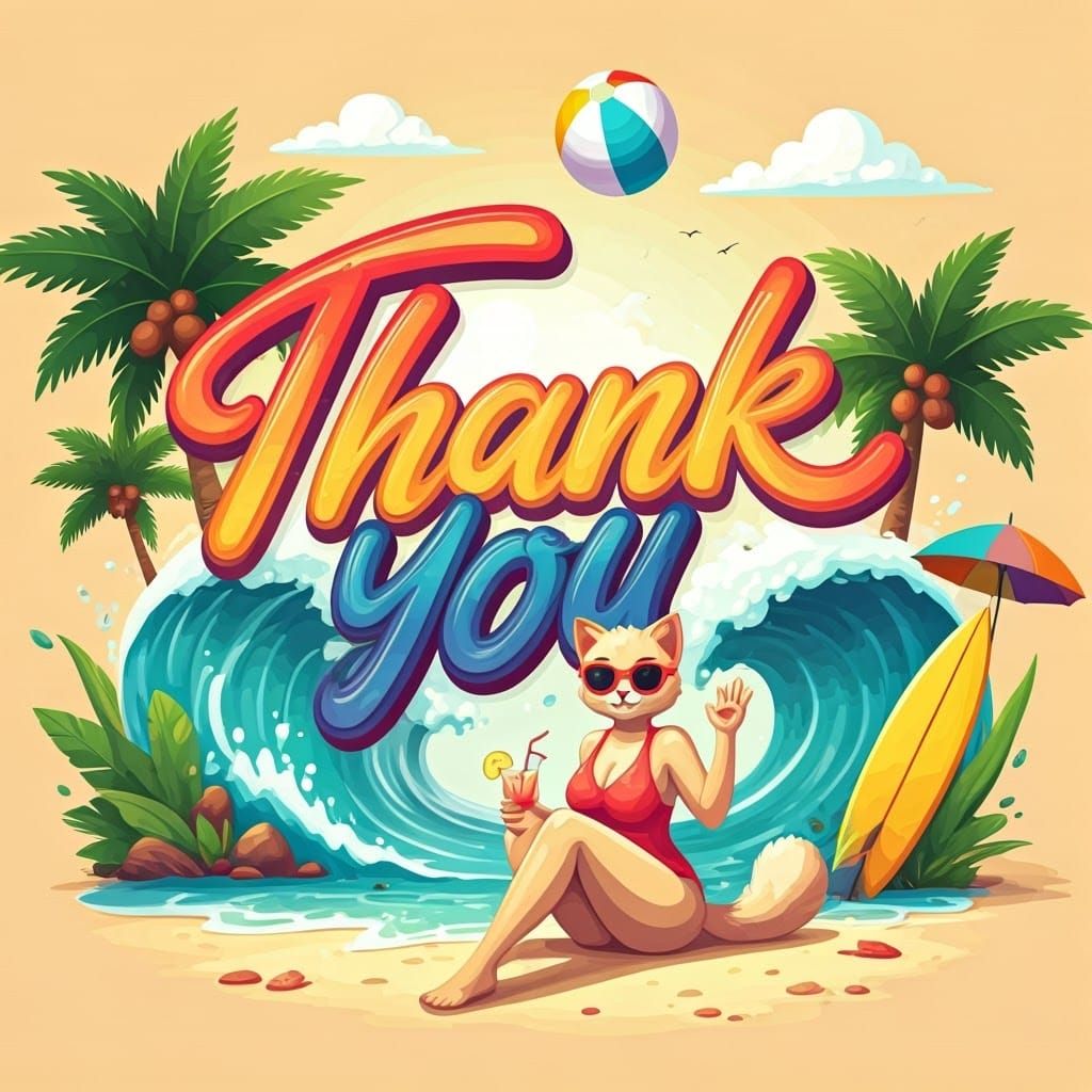Vibrant and playful raised text that says "Thank You" set against a subtly textured backdrop in a whimsical, multi-color...
