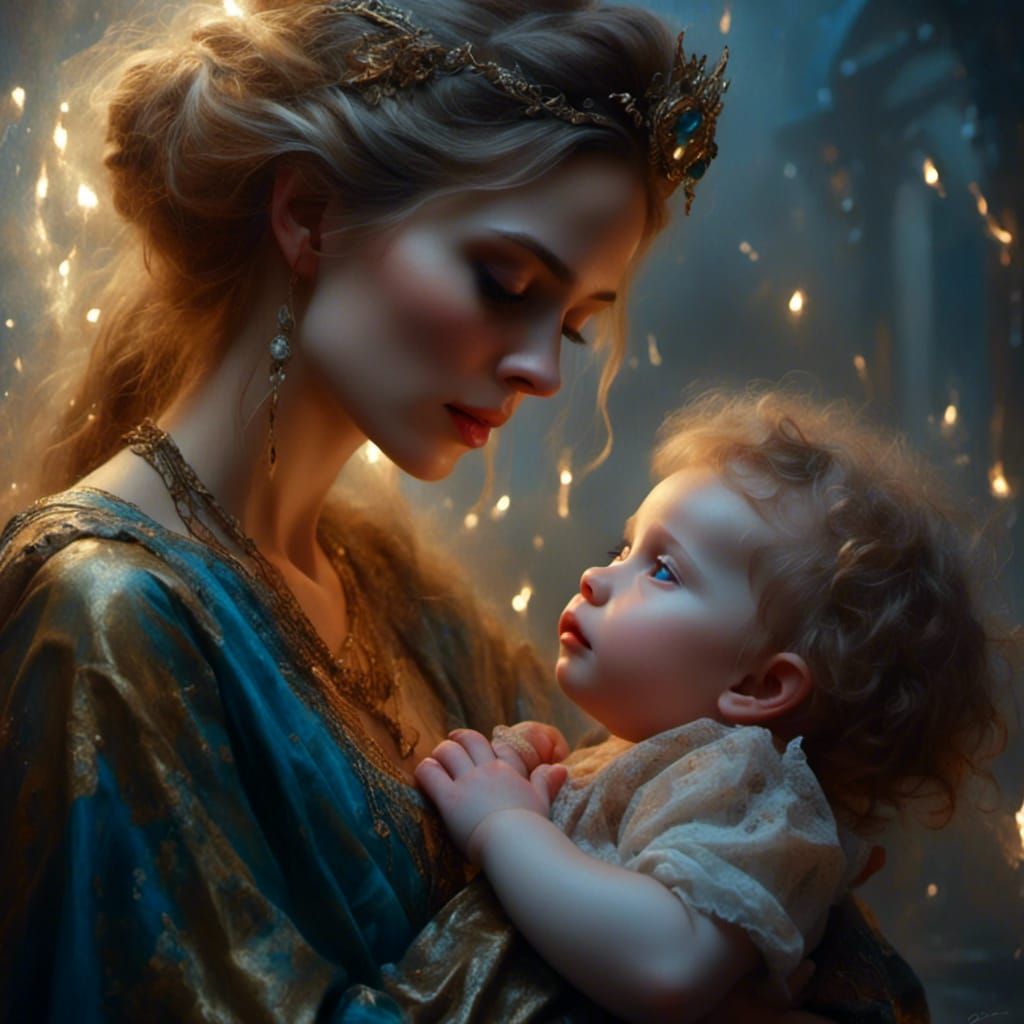 Heartfelt Mother and Child Fantasy Concept Art