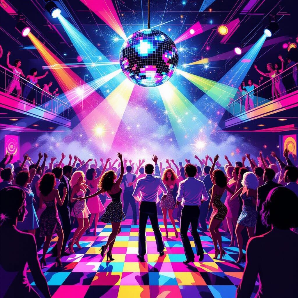 Vibrant Disco Party in Retro Nightclub