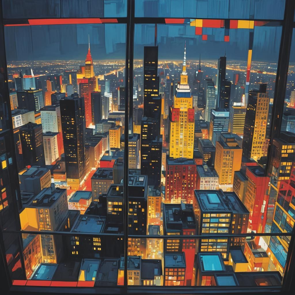 Night Cityscape View Through Bauhaus Hotel Window