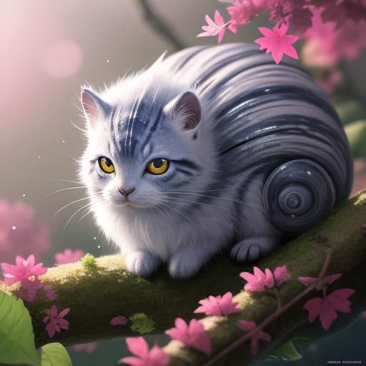 Adorable Snail Kitten in 3D Anime Style