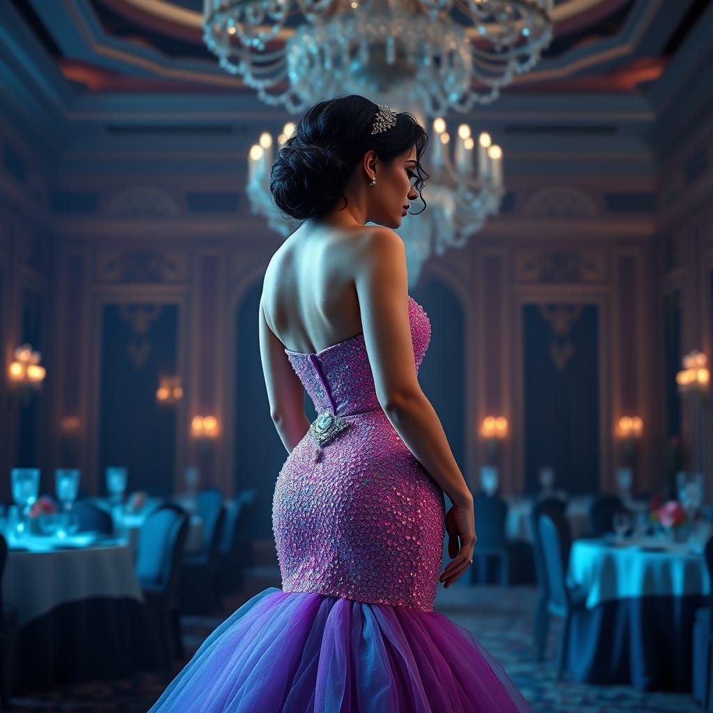 Ethereal Ballroom Beauty in Cyberpunk Gown