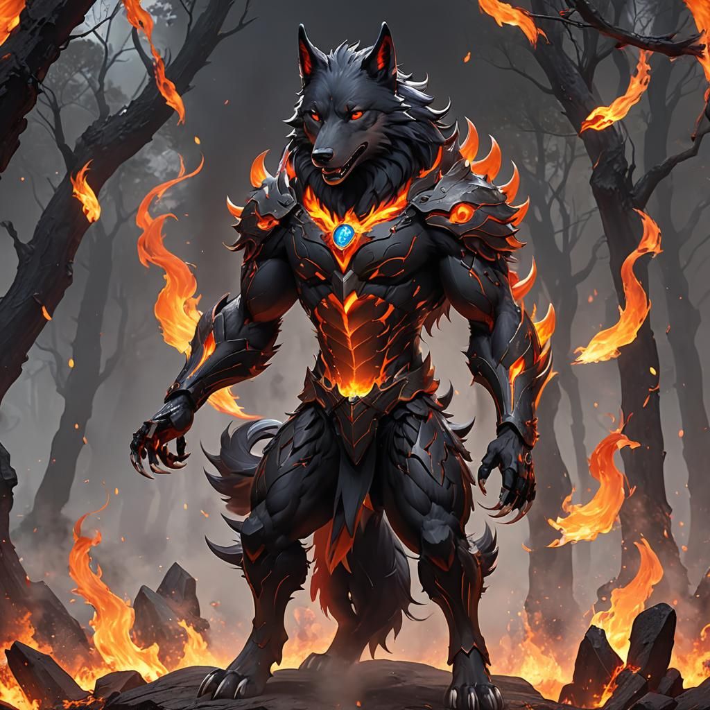 Infernal Four-Armed Wolf in 3D Anime Style
