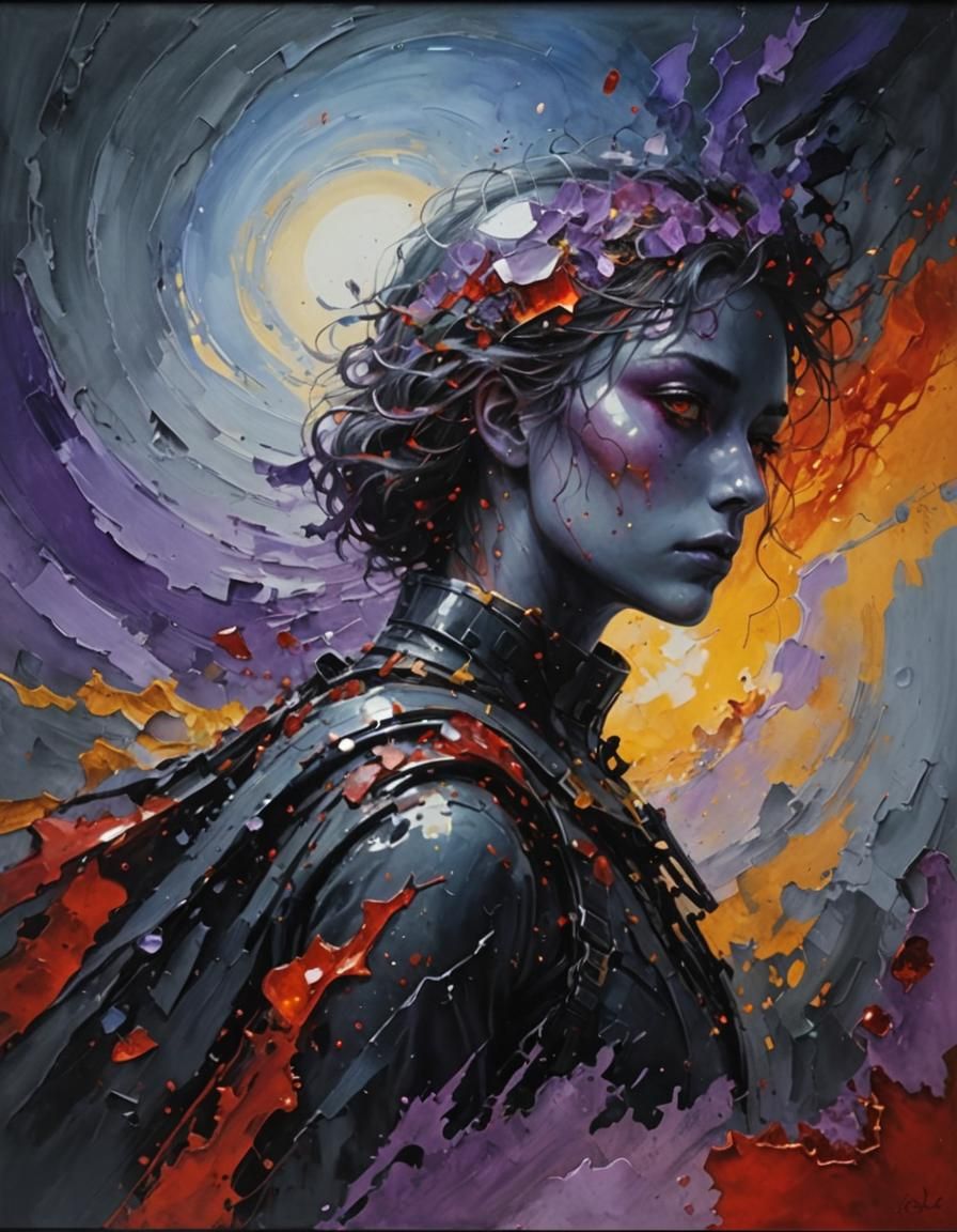 Dreamlike Figure with Red Stones, in Surrealist Style