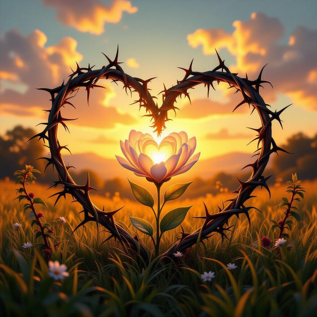 Love's Golden Light Triumphs Over Hate in Surreal Landscape