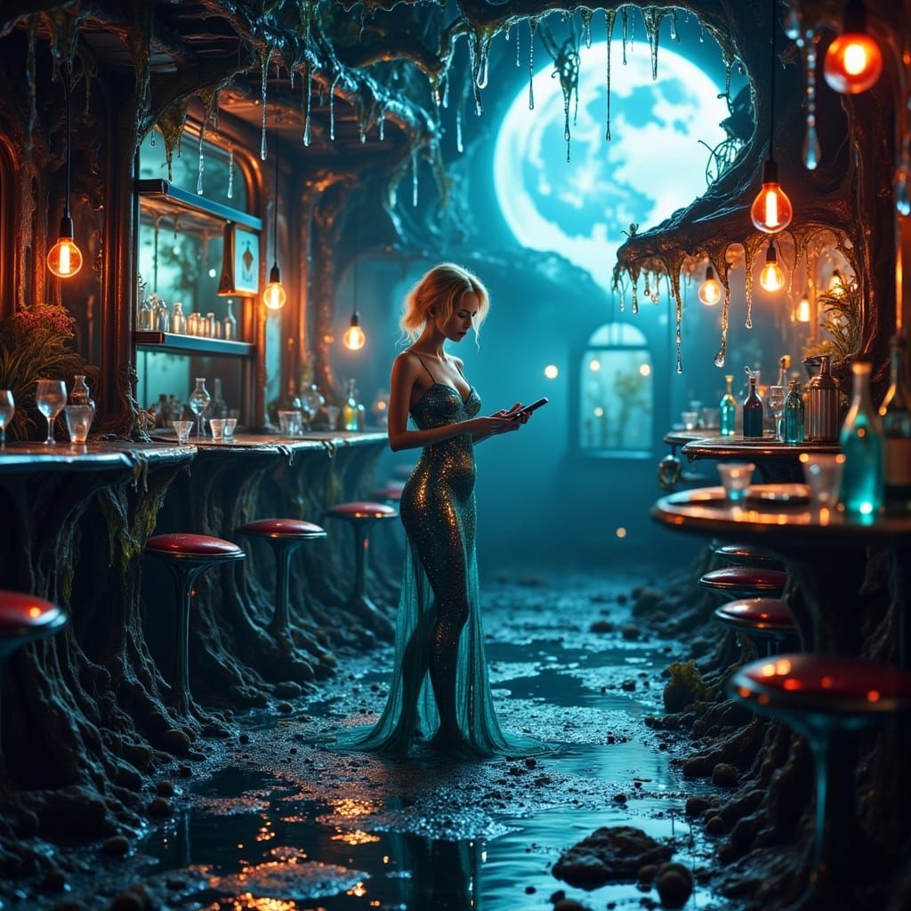 Mermaid Finds Cyberpunk Cafe Under the Sea