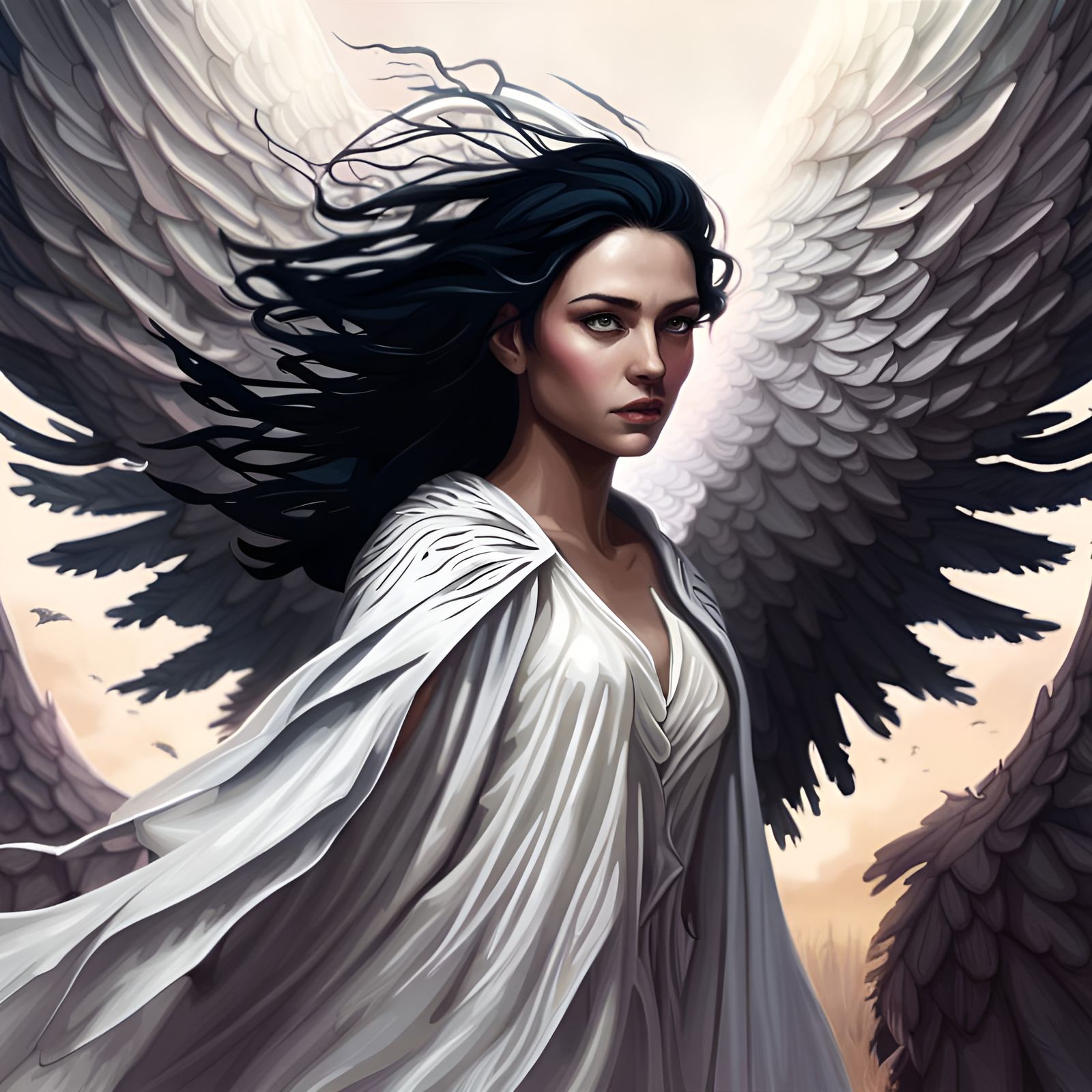Angel Woman with Wings in Detailed Matte Painting