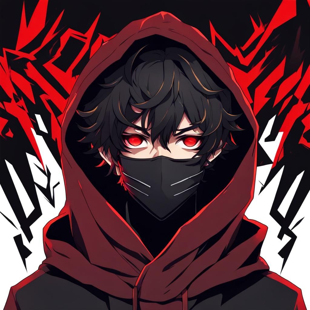 Anime Male with Mask and Red Eyes in Dark Style