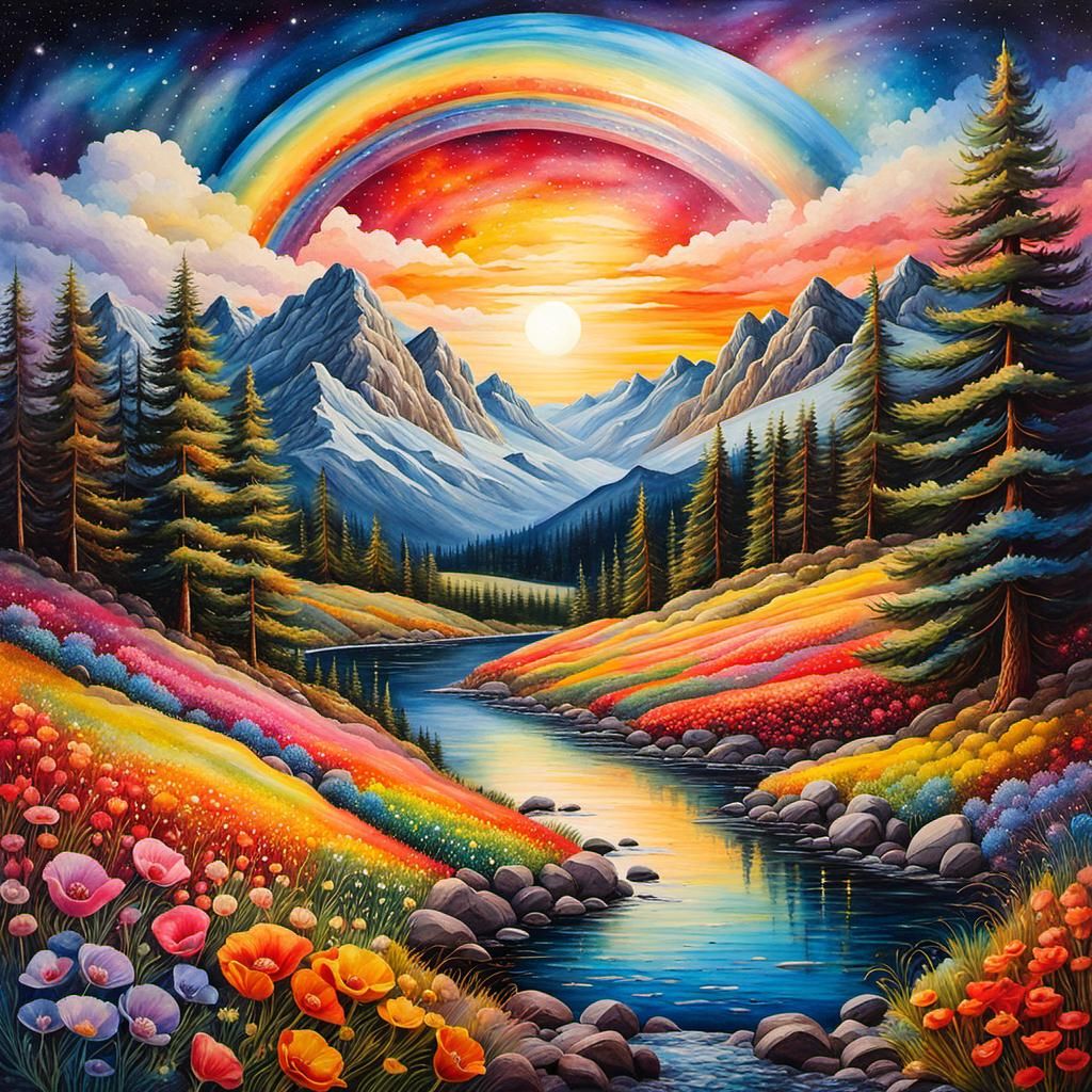 Rainbow Landscape: Gothic Naturalism Illustration