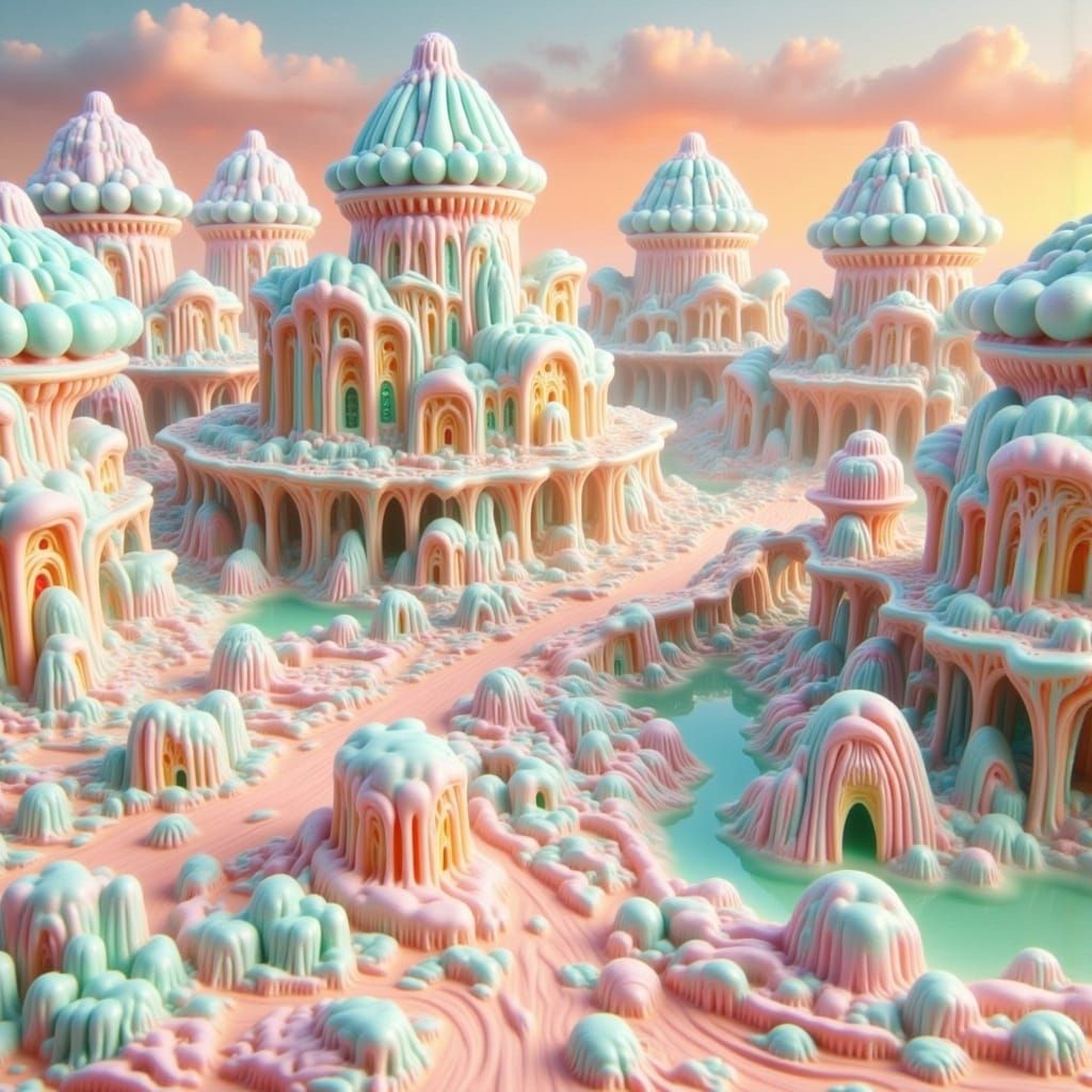 Marshmallow Creatures in Pastel Rainbow Fantasy World