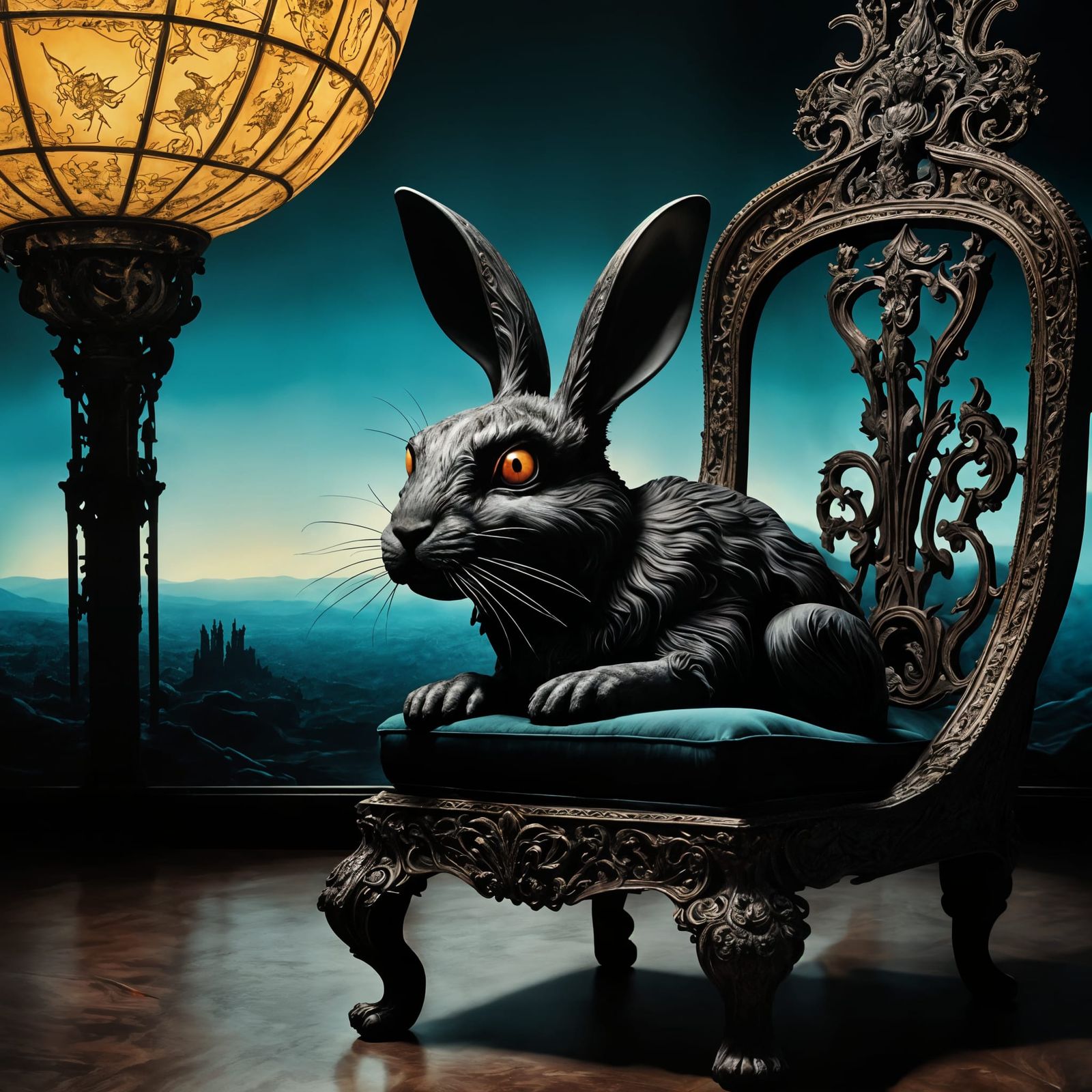 Surreal Expressionist Rabbit Zombie in Haunting Elegance
