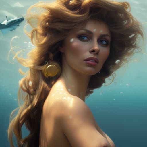 Sophia Loren Mermaid in Art Nouveau Style