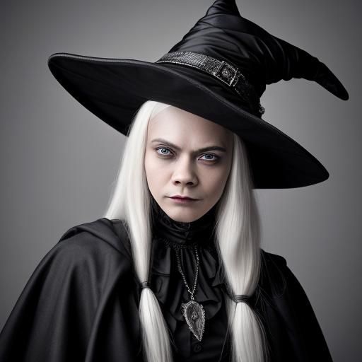 Lifelike Portrait of a Smiling Albino Witch in Elegant Regal...