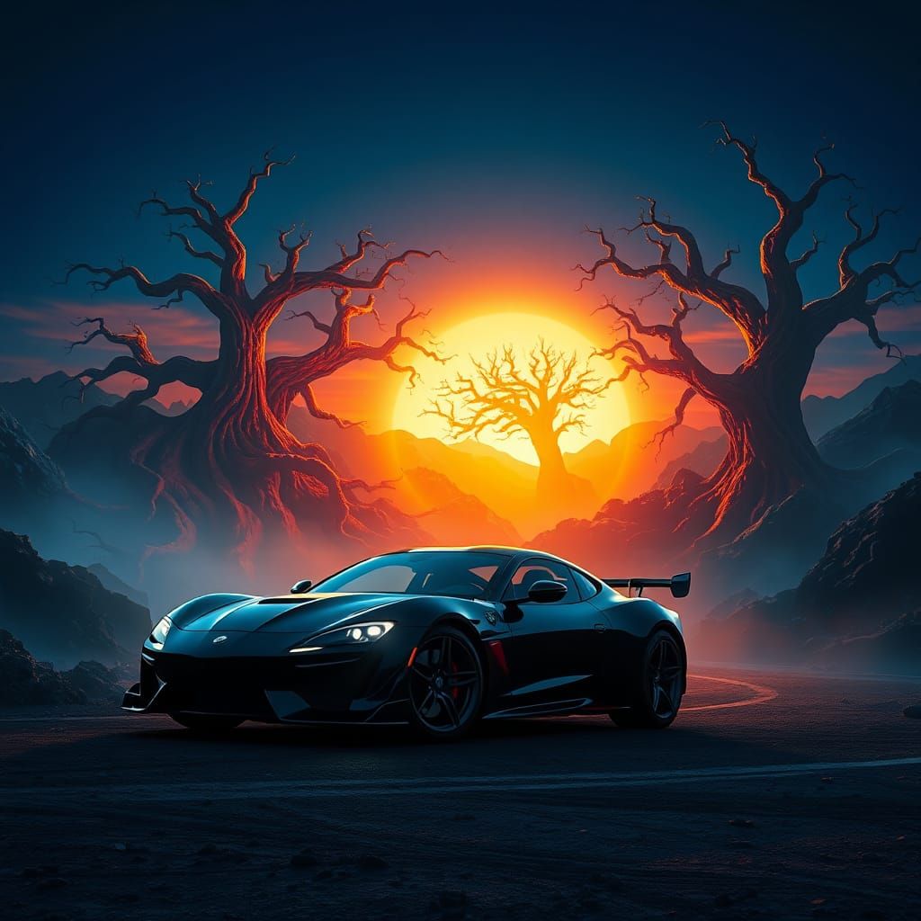 High-Energy Car Starter Banner in Fantasy Style