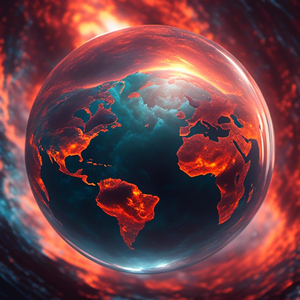 Molten Lava Planet in Glass Orb