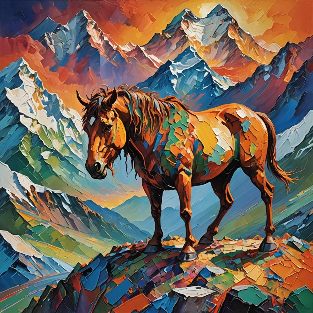 Centaur on Mount Everest: Neo-Expressionist Oil Painting