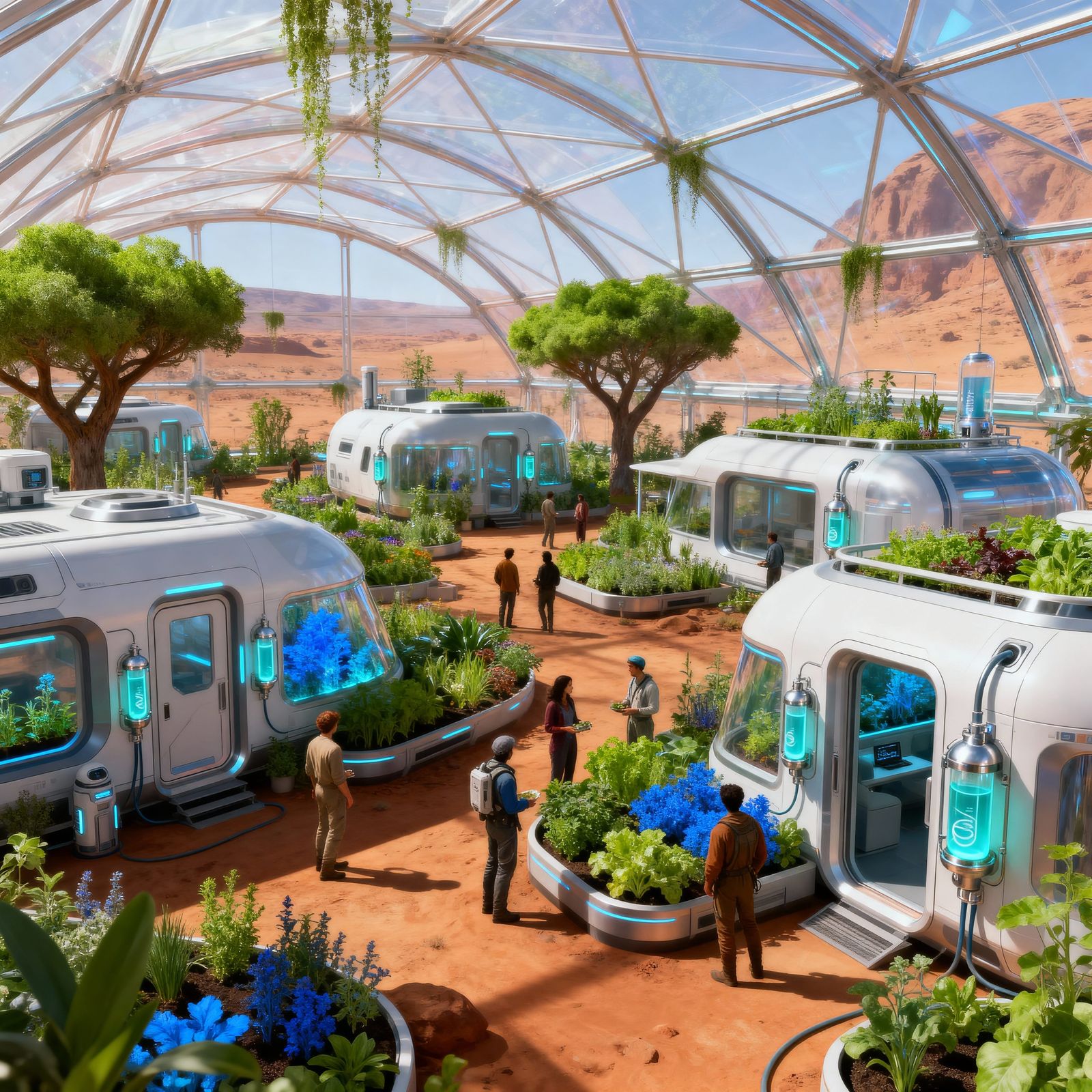 Mars Colony Bio Dome With High-Tech Homes and Cultivated Pla...