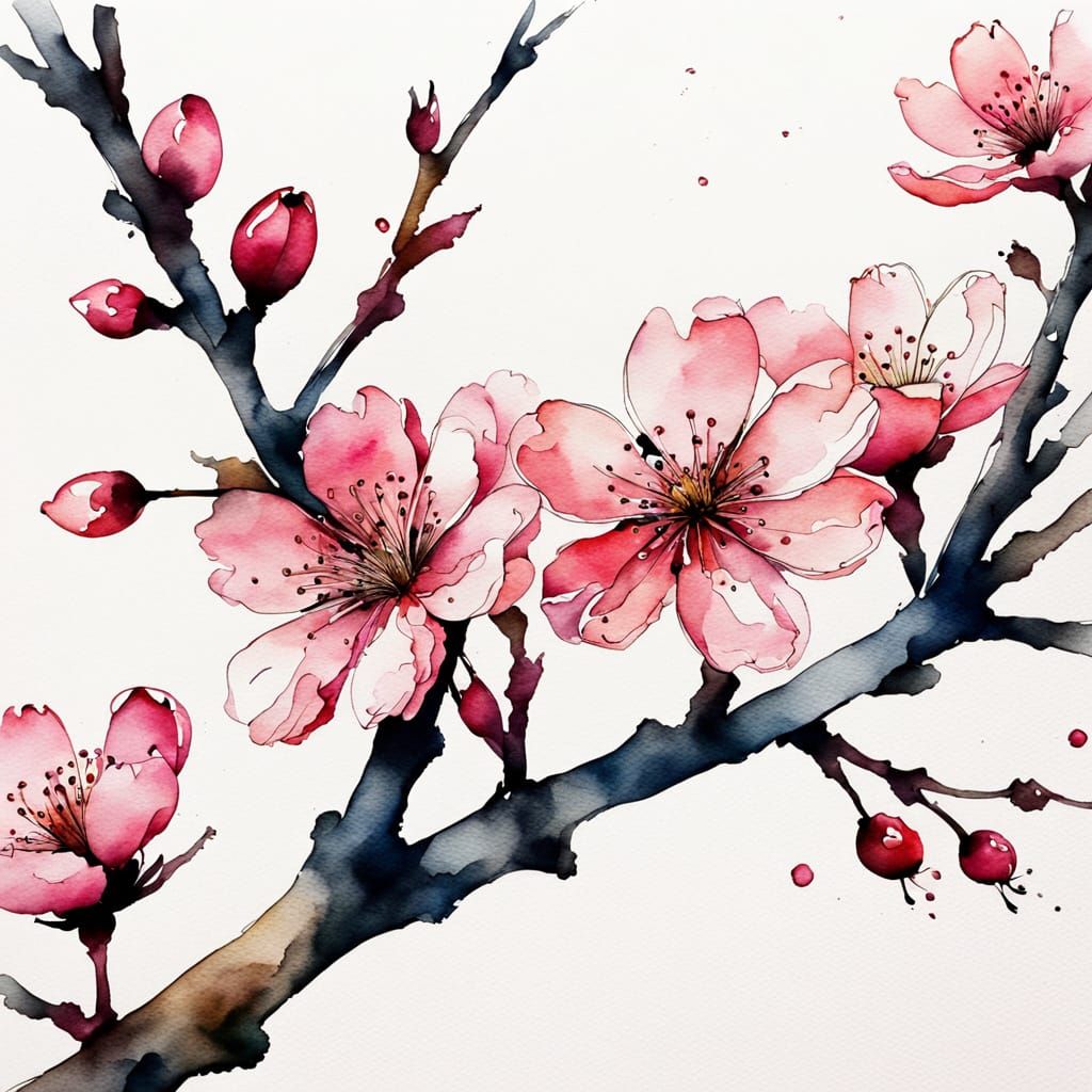 Whimsical Abstract Cherry Blossom in Watercolor
