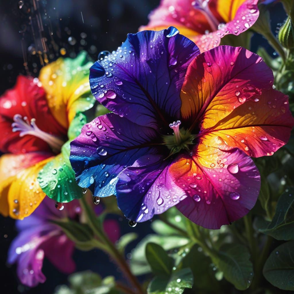 Multicolored Petunia Flowers in Graffiti Art Style