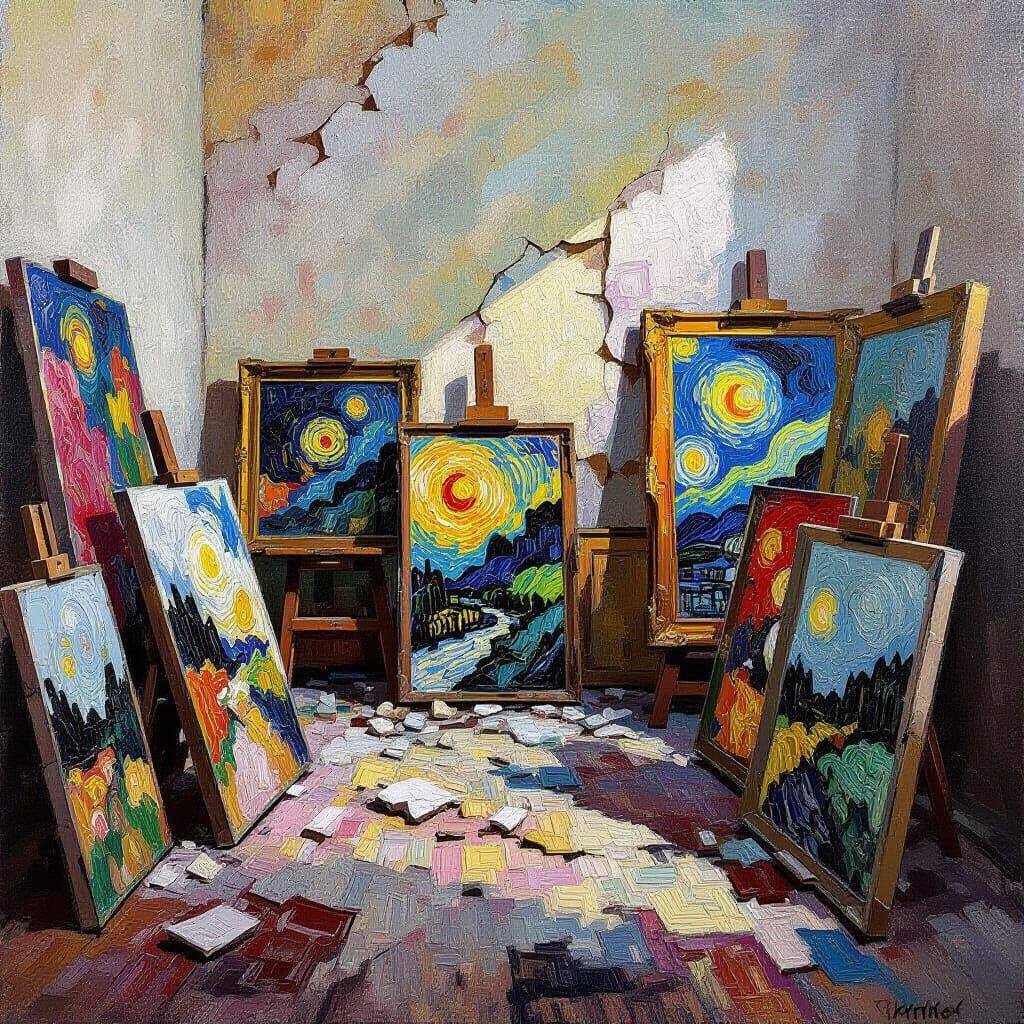 Neo-Impressionist Room with Cracked Wall