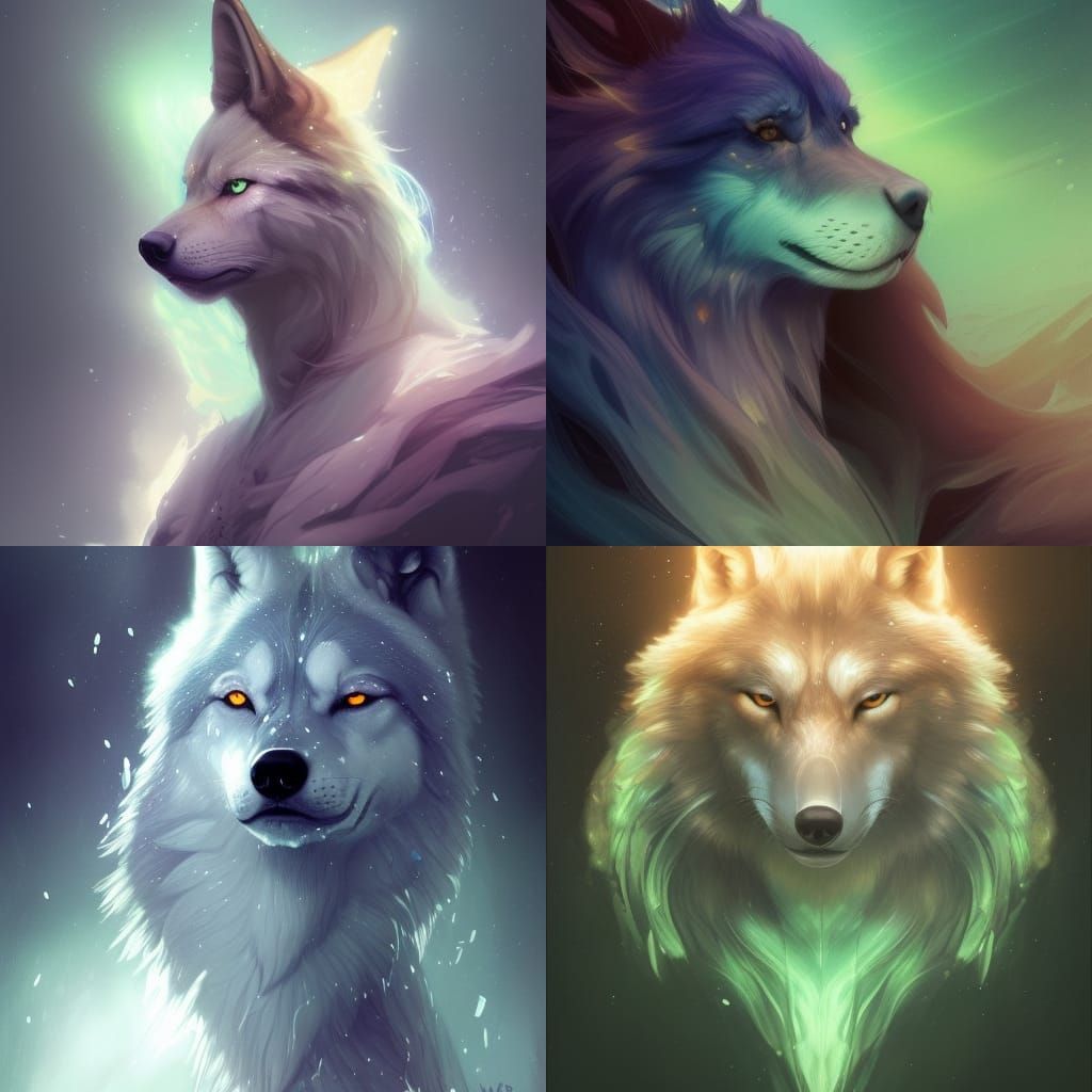 Wolf Portrait Under Northern Lights: Hyperdetailed Concept A...