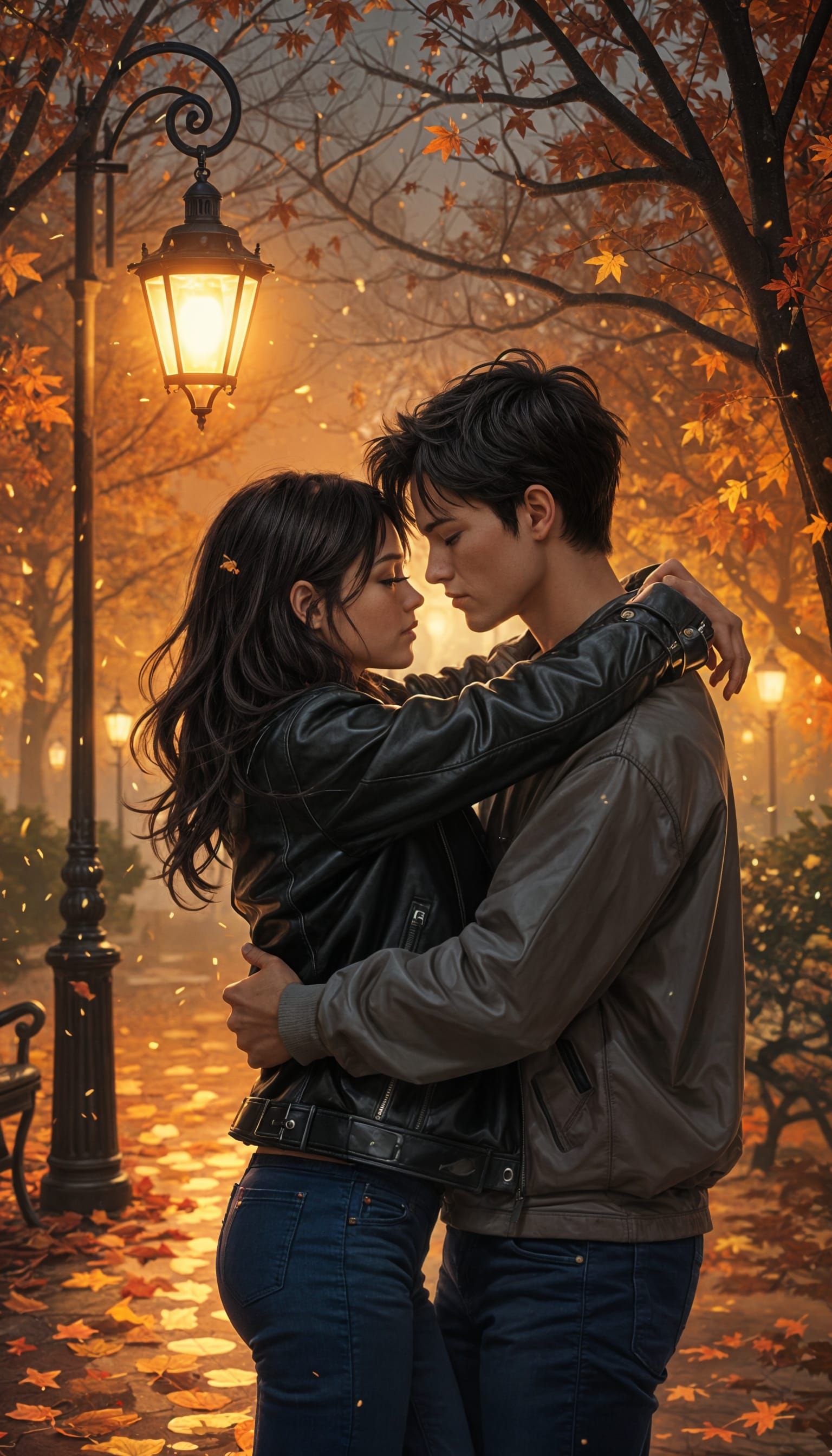 Couple Dancing in Autumn Park at Night