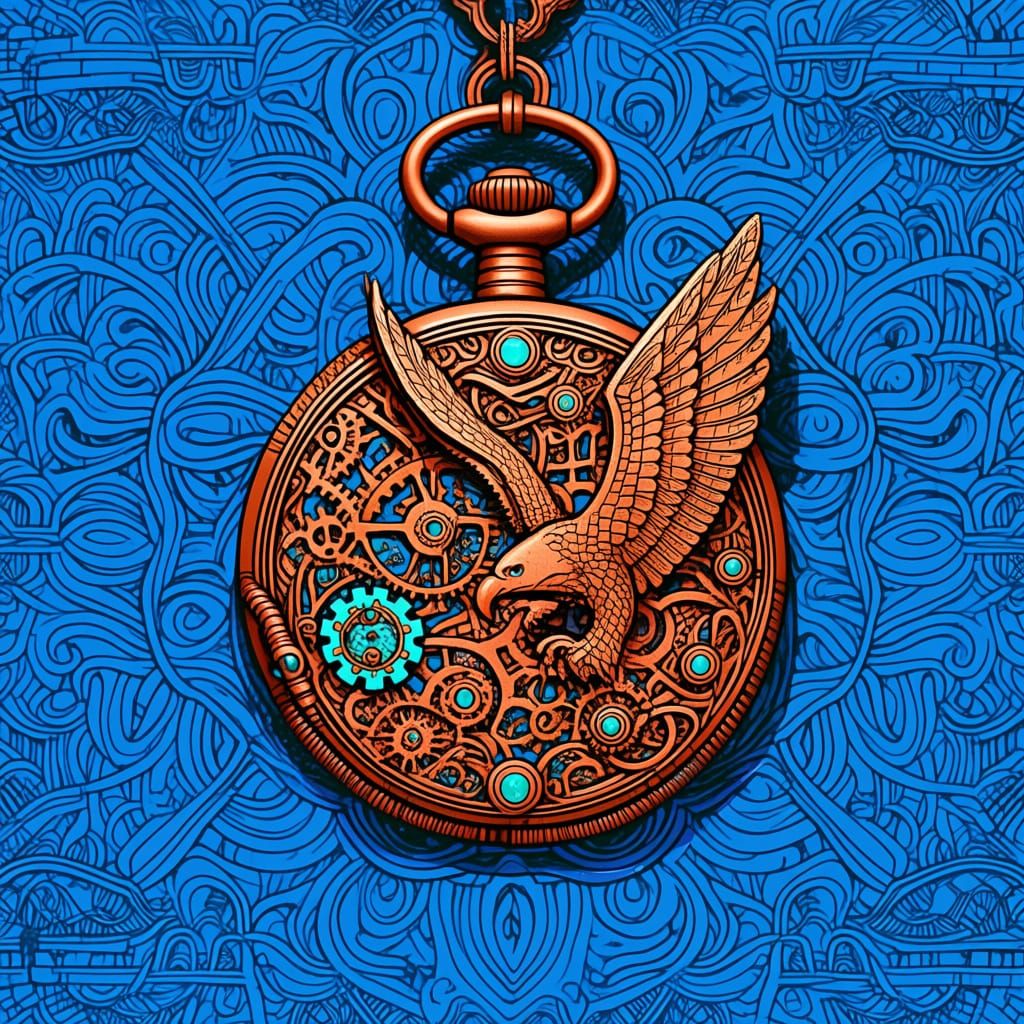 Steampunk Chaco Eagle Pocket Watch in Zentangle Style