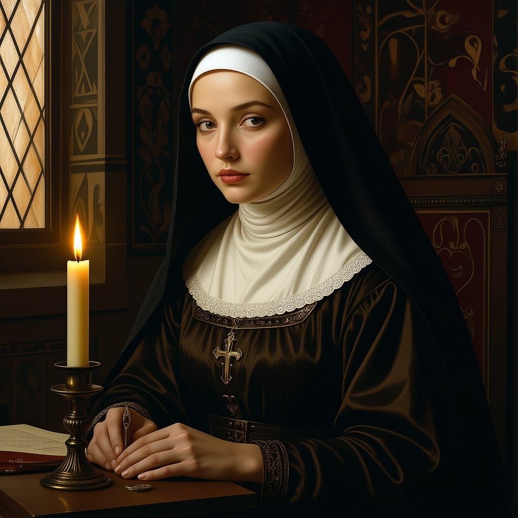 Medieval Nun Study In Baroque Style