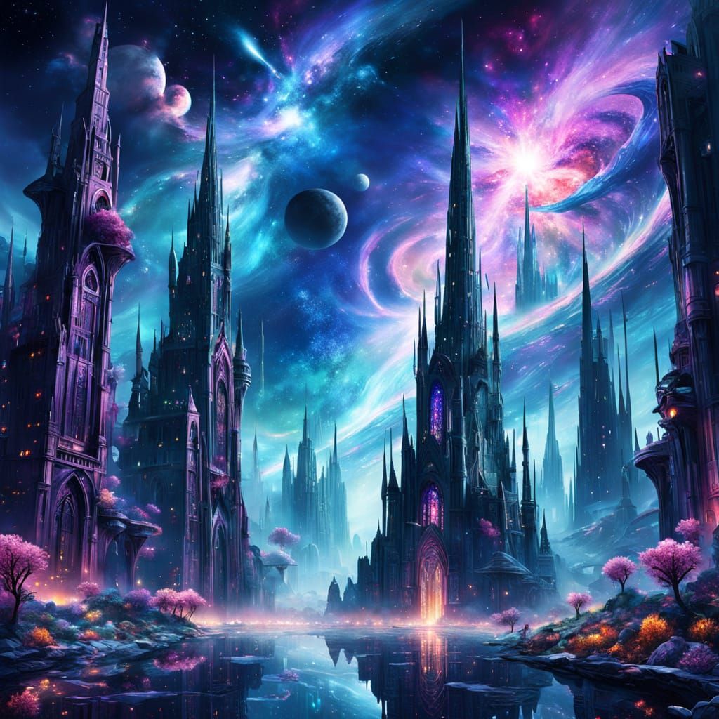 Crystalline Nebula City with Ethereal Beings