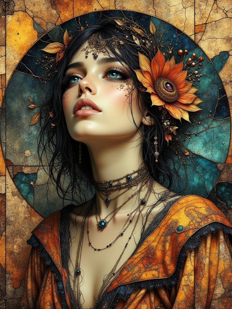 Bohemian Gypsy Girl Portrait in Oil Paint Style