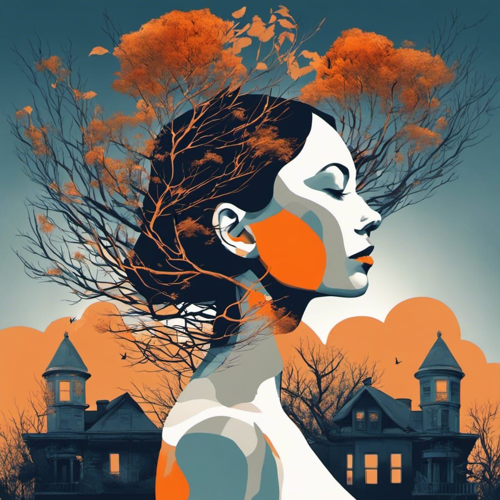 Surreal Metropolis: Woman and Branches Digital Art
