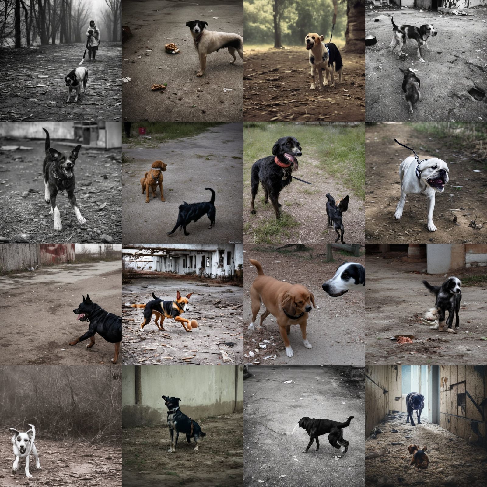 Abandoned Dog Seeks Food in Dystopian World