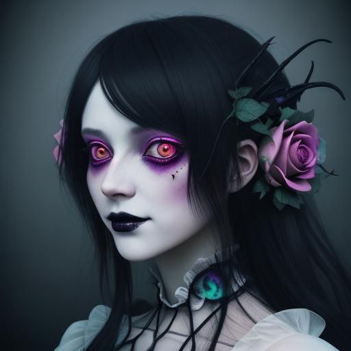 Pastel Goth Anime Girl in Haunted Forest