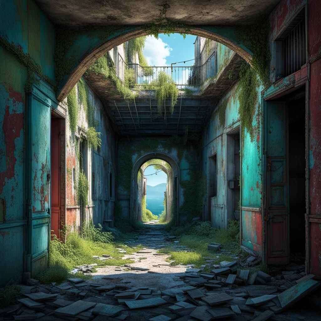 Animated Abandoned Scene Depicting Time's Passage