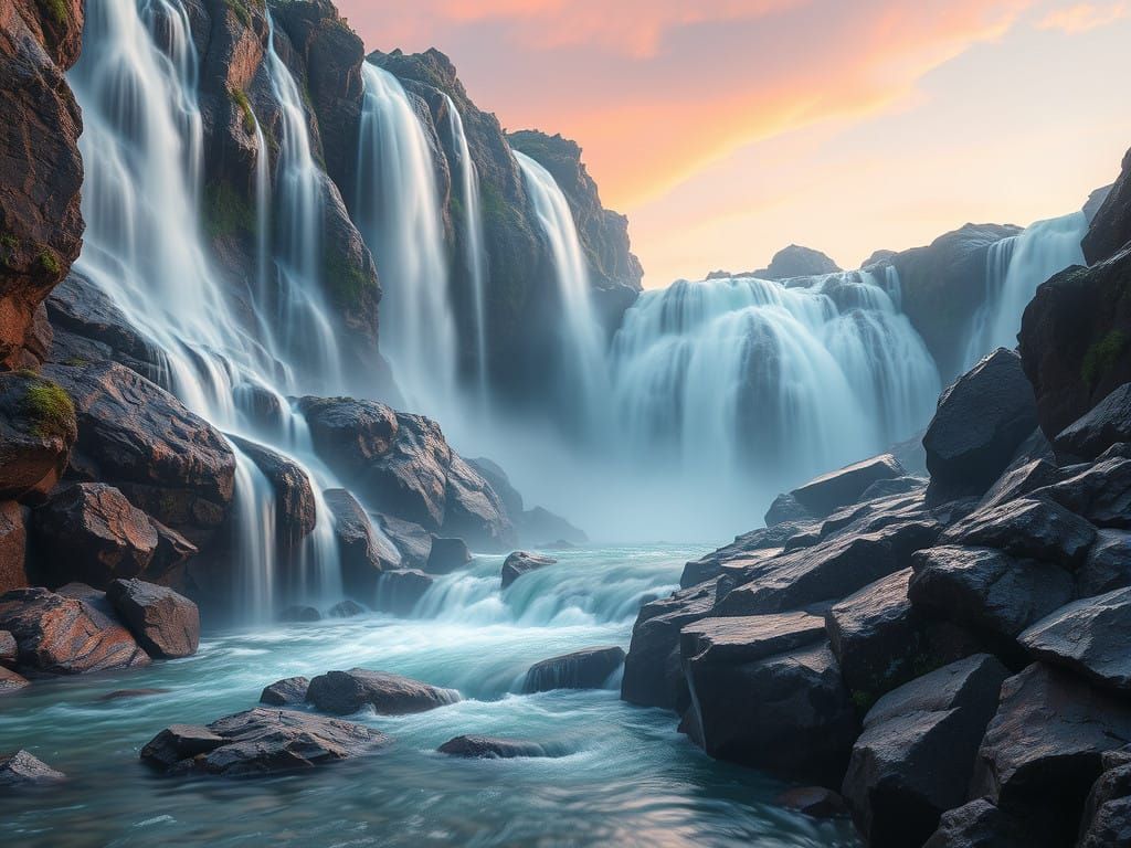 Vibrant Pastel Waterfalls in Stunning Realism