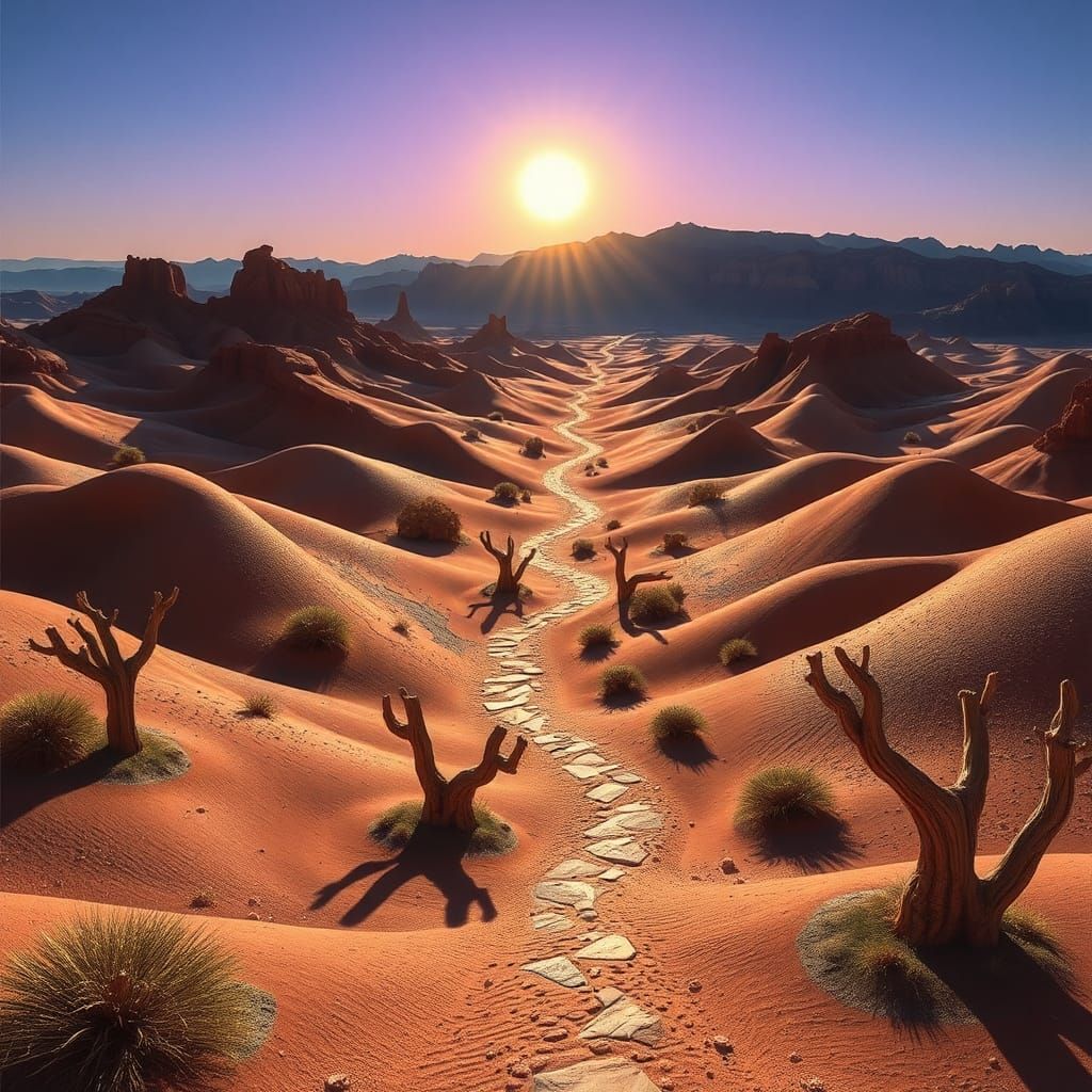 Surreal Desert Geoglyph in Synchromism Style