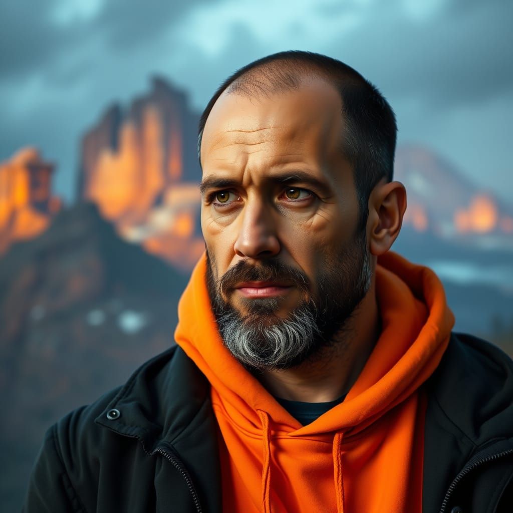 Man in a Richly Detailed Fantasy Landscape